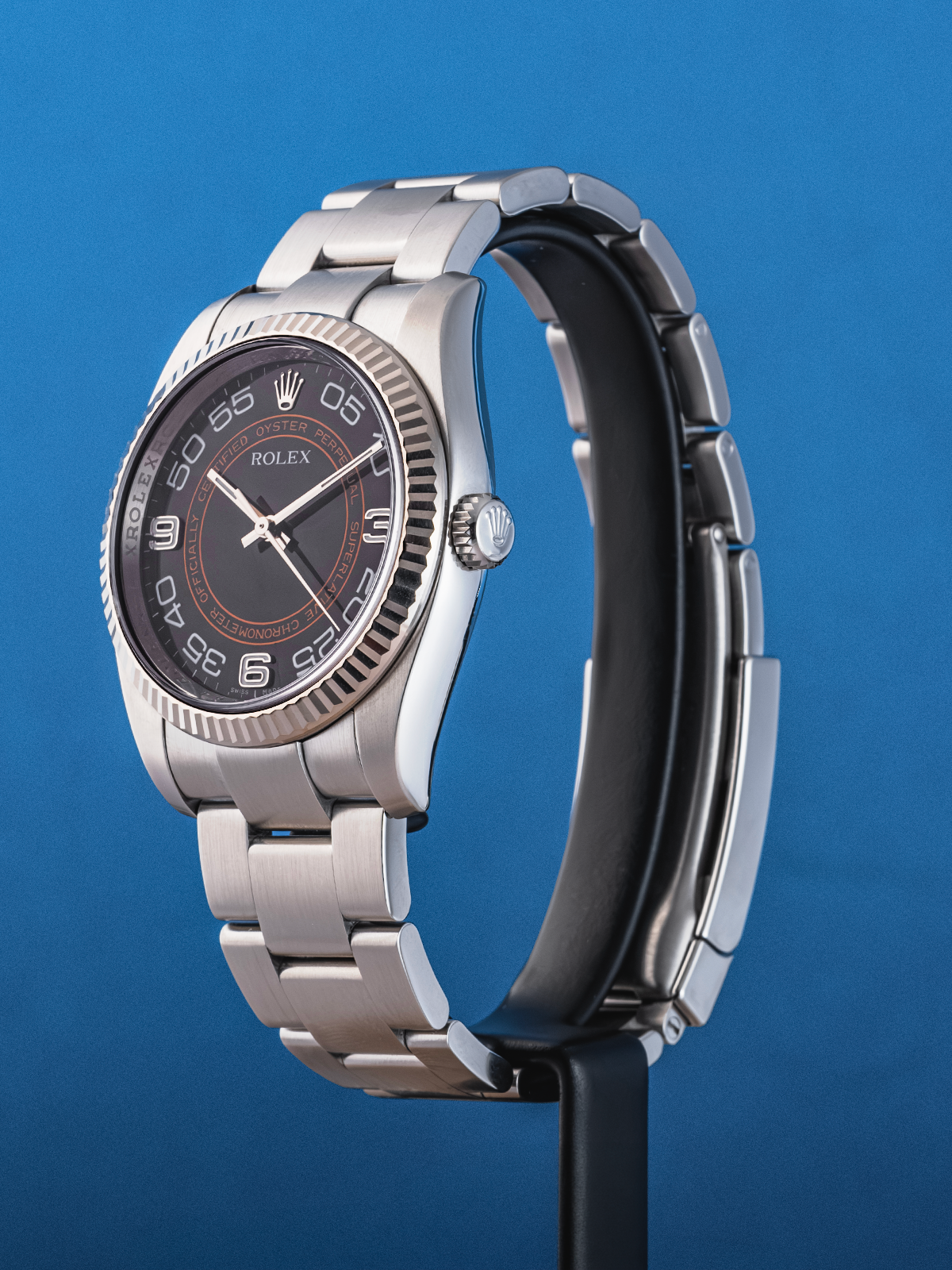 Rolex Oyster Perpetual "Harley Davidson" Bisel Estriado de Oro Blanco 36mm ref. 116034 de 2008