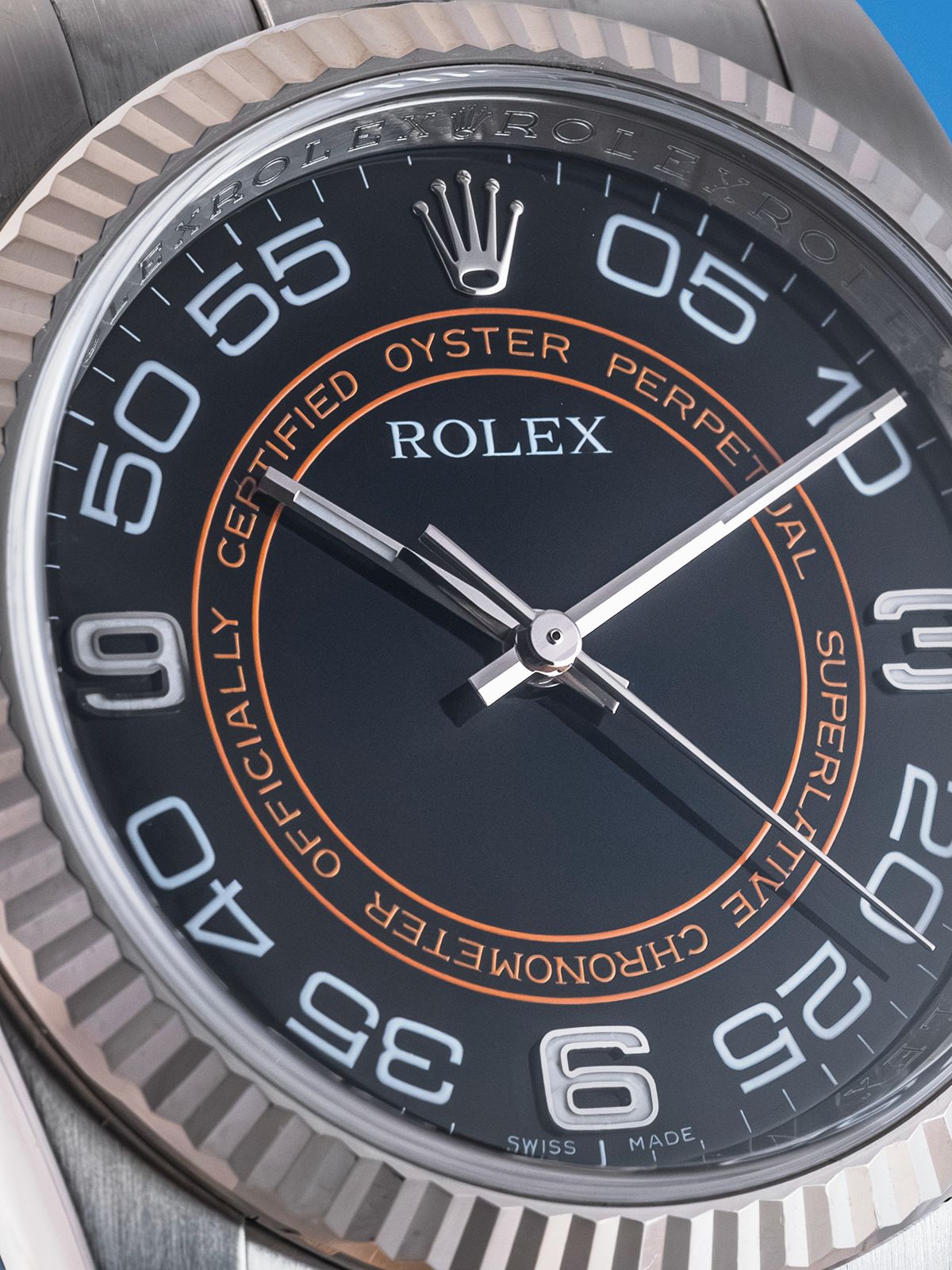 Rolex Oyster Perpetual "Harley Davidson" Bisel Estriado de Oro Blanco 36mm ref. 116034 de 2008