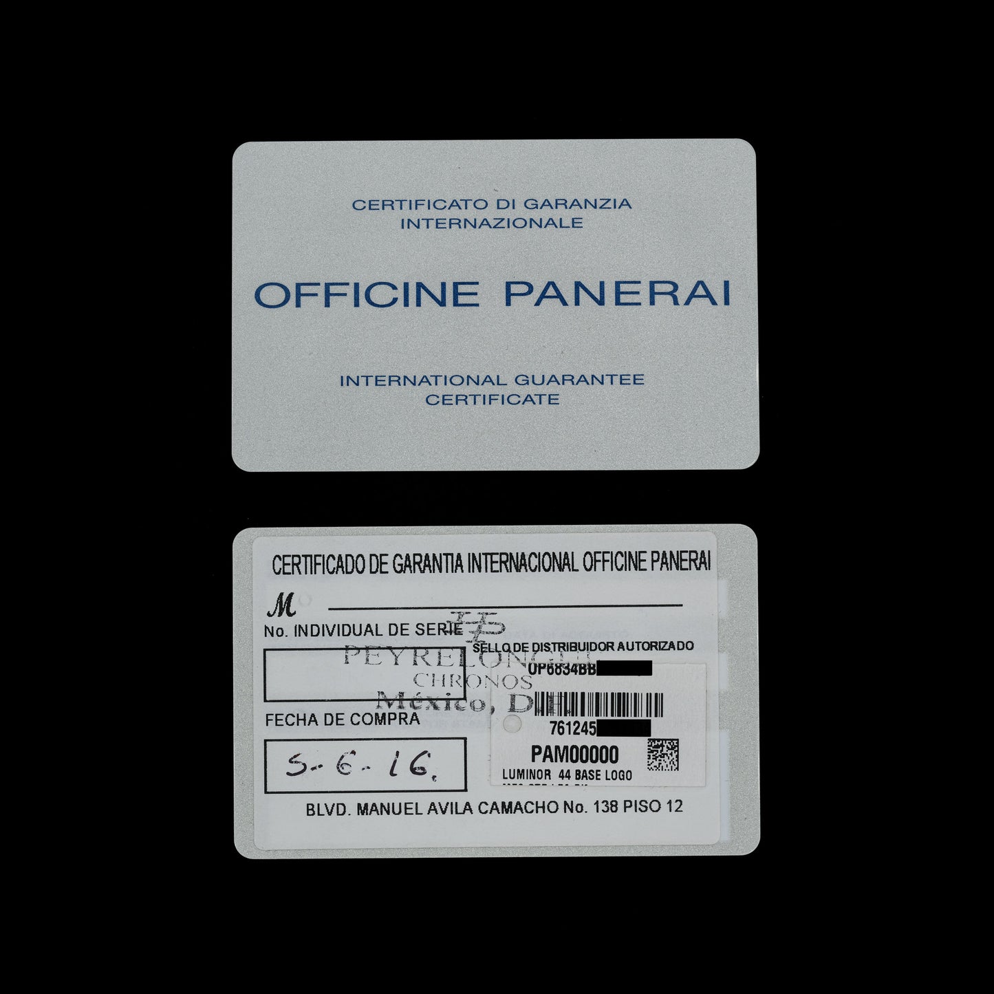 Panerai Luminor Base Logo 44mm PAM00 de 2016 Full-Set